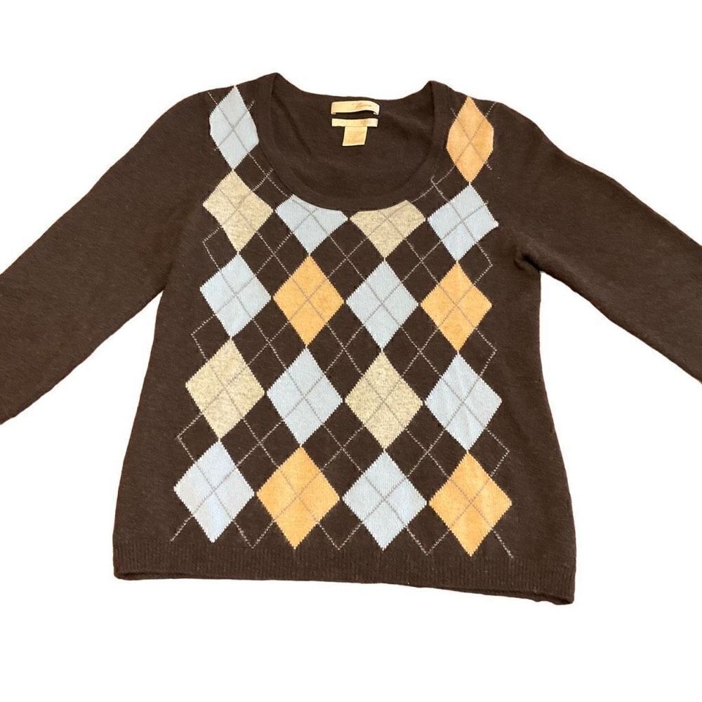 Fiona Cash 3/4 Length Sleeve Argyle Sweater, Medium. Cashmere. So Taylor Swift!